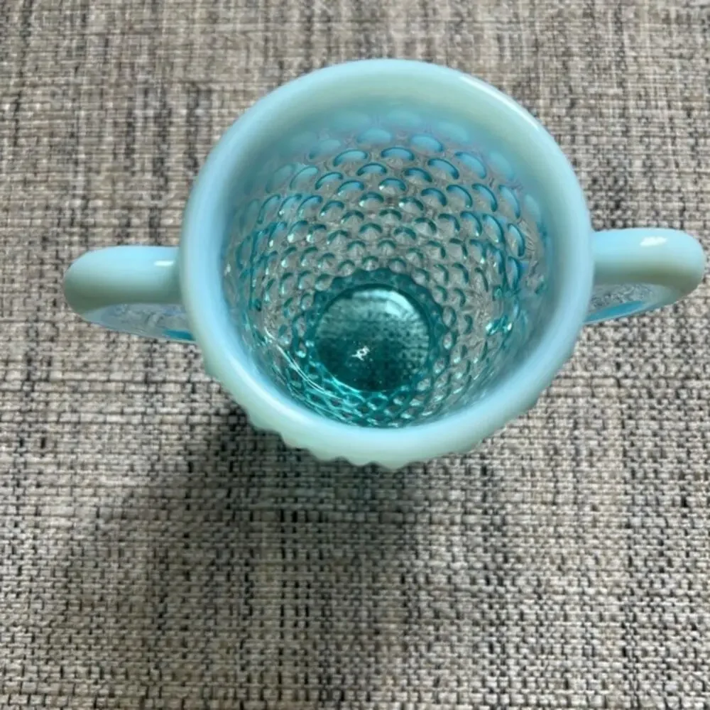Vintage Fenton Blue Hobnail Opalescent Sugar Bowl Creamer Set‎ - Picture 5 of 8